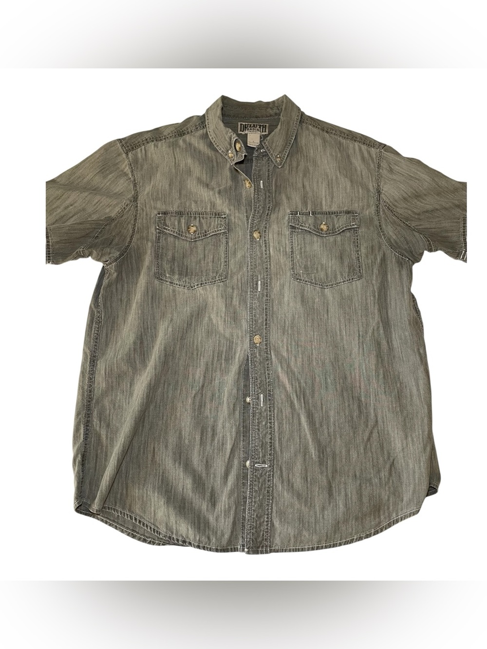 Duluth Trading Co. Washed Gray Button-Down Short Sleeve Shirt Size Large